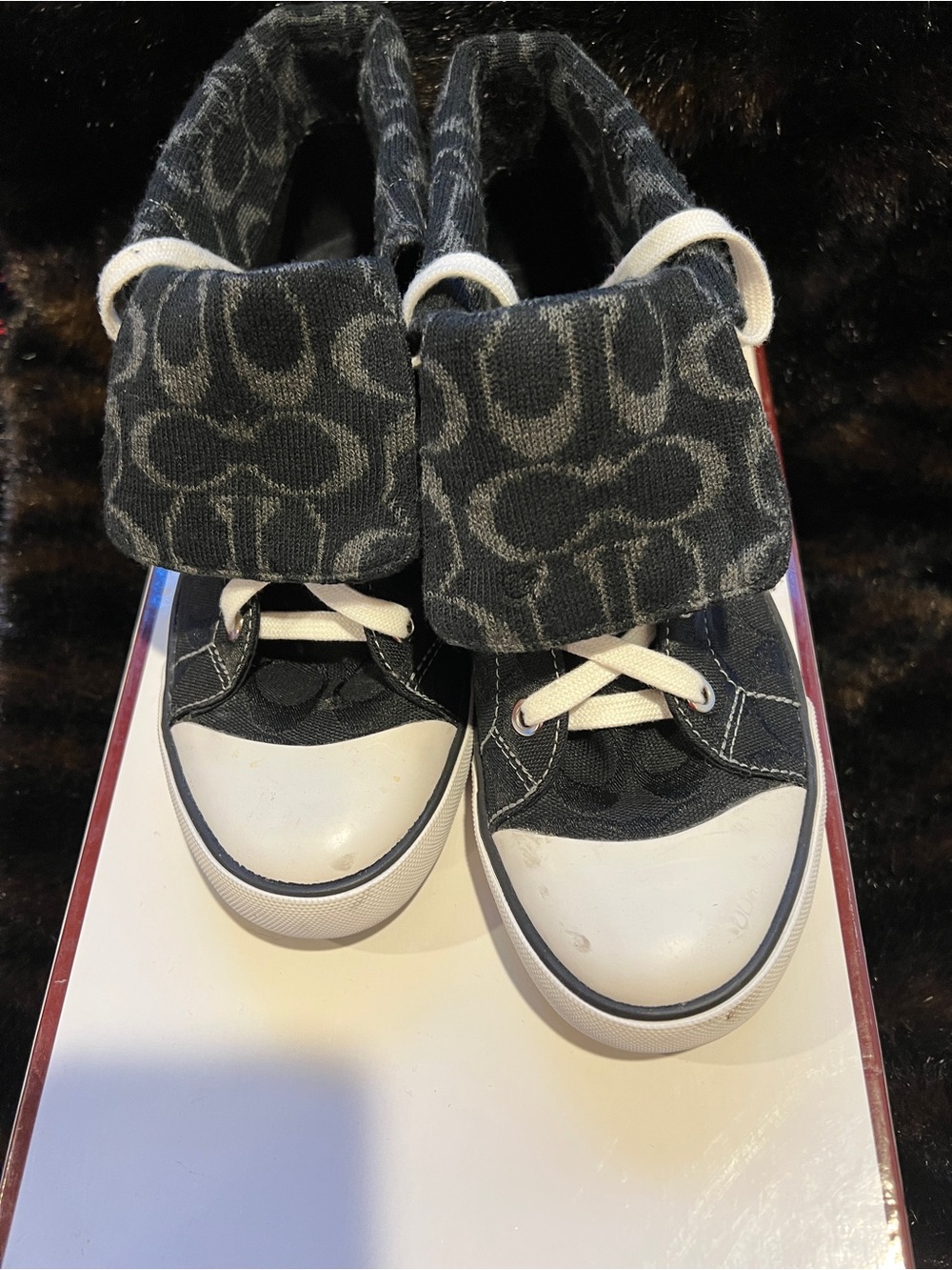 Coach Black & White Kids High-Top Sneakers with Signature Cuff